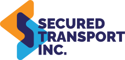 Secured Transport logo in blue text with orange and light blue overlaid transportation and logistics icon